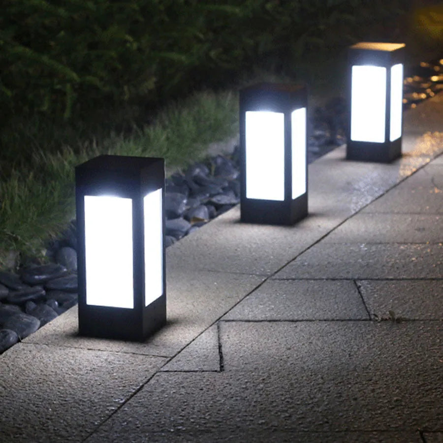 Waterproof solar garden lights with LED illumination for outdoor landscape and pathway lighting