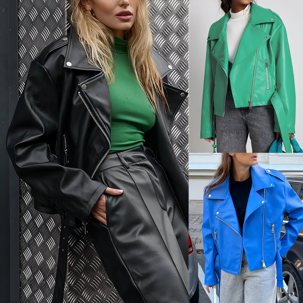 Punk short belt lapel locomotive style jacket in black with Peter Pan collar.
