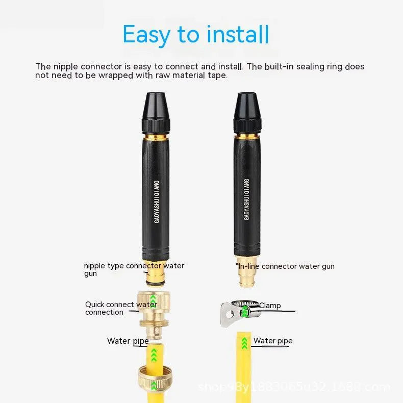Black diamond alloy car washing gun with straight spray design measuring 17.7 cm