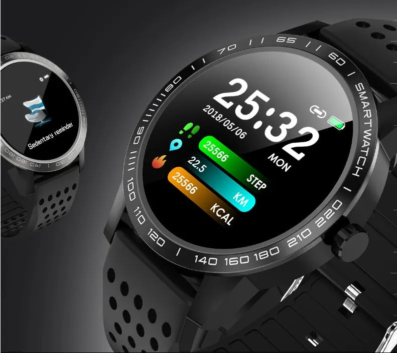 Black smart bracelet with 1.3-inch colour screen showing heart rate monitoring display