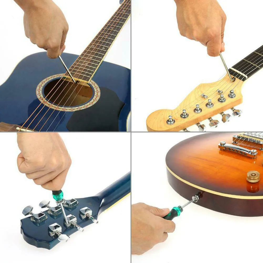 Black plastic guitar repair tool kit case for instrument maintenance