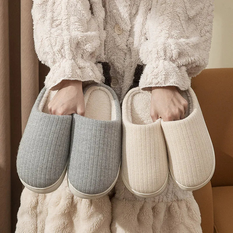 Non-slip cotton slippers for elderly in light gray with anti-slip sole and cotton cloth upper