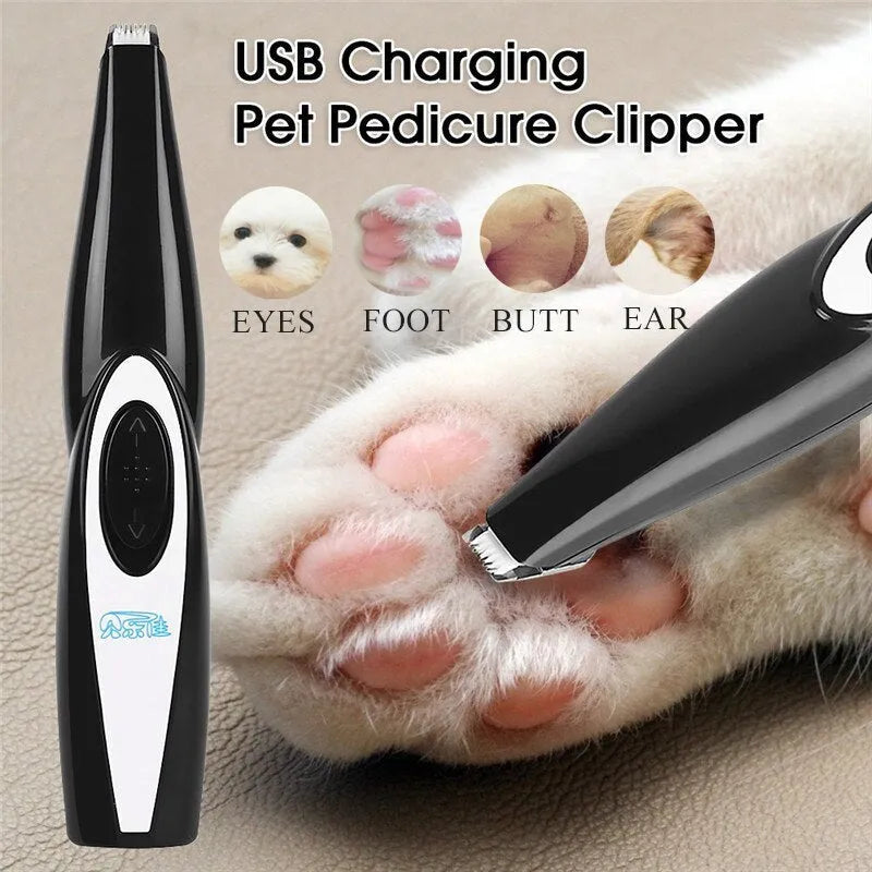 Black pet hair clippers with ceramic blade and USB charging cable