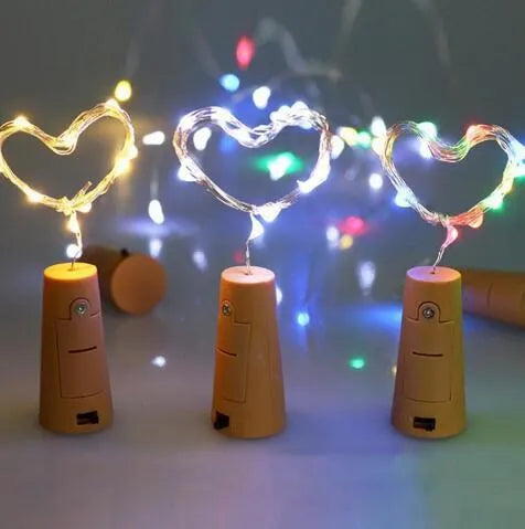 Flexible copper wire LED string lights with bottle stopper for wine bottle decorations