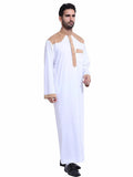 Men's white embroidered polyester blend Arab thobe robe with long sleeves