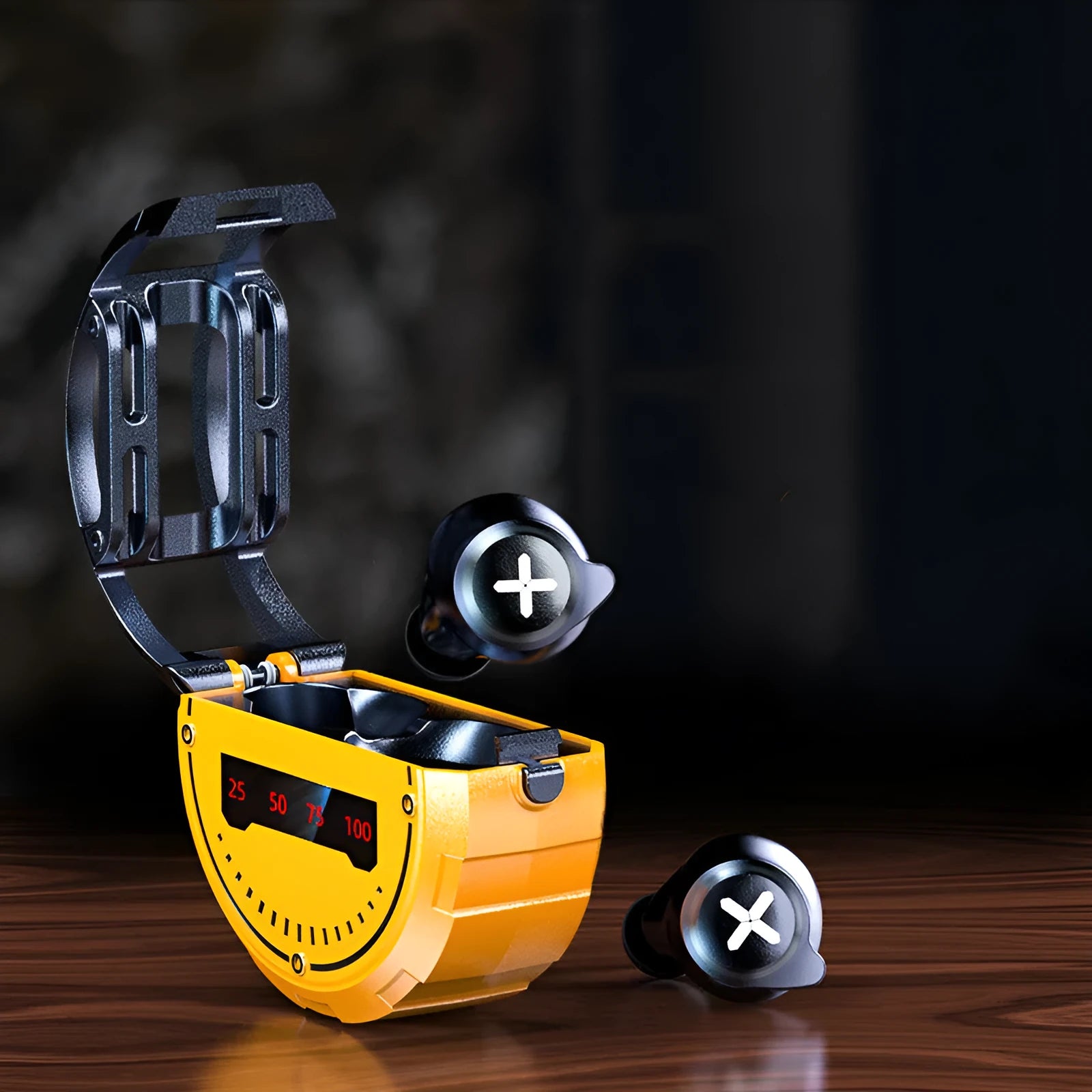 Wireless Bluetooth earphones in-ear binaural design with Type-C charging case in red colour
