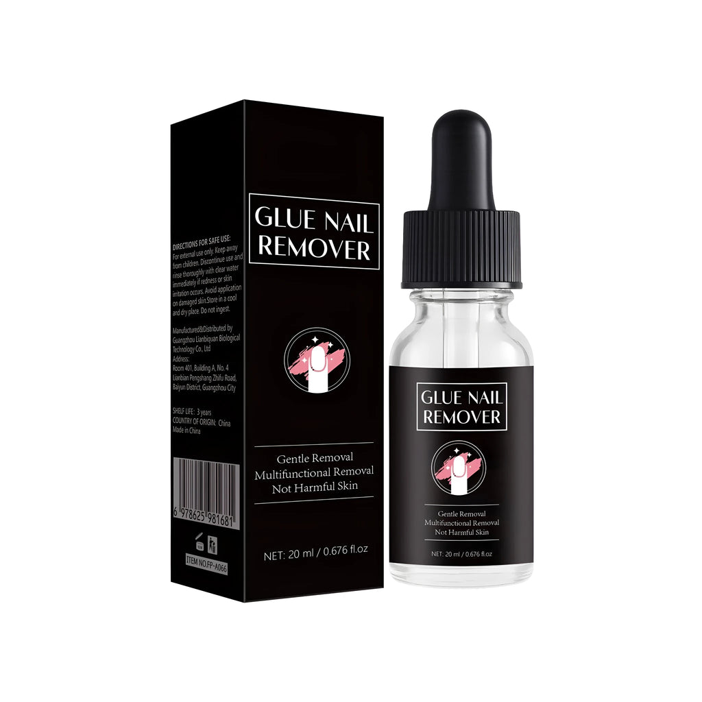 20ml bottle of FP-A066 nail glue remover liquid with applicator for false nail removal.
