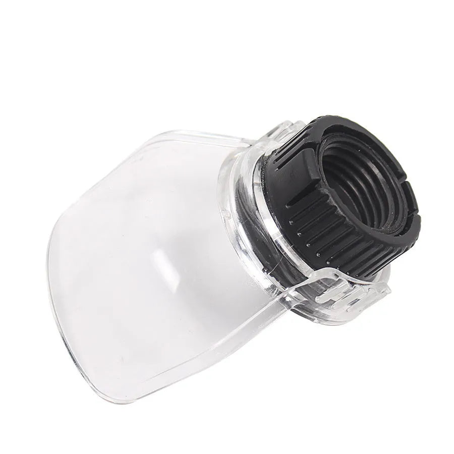 Transparent plastic horn-shaped face shield cover for Delta grinding tools.