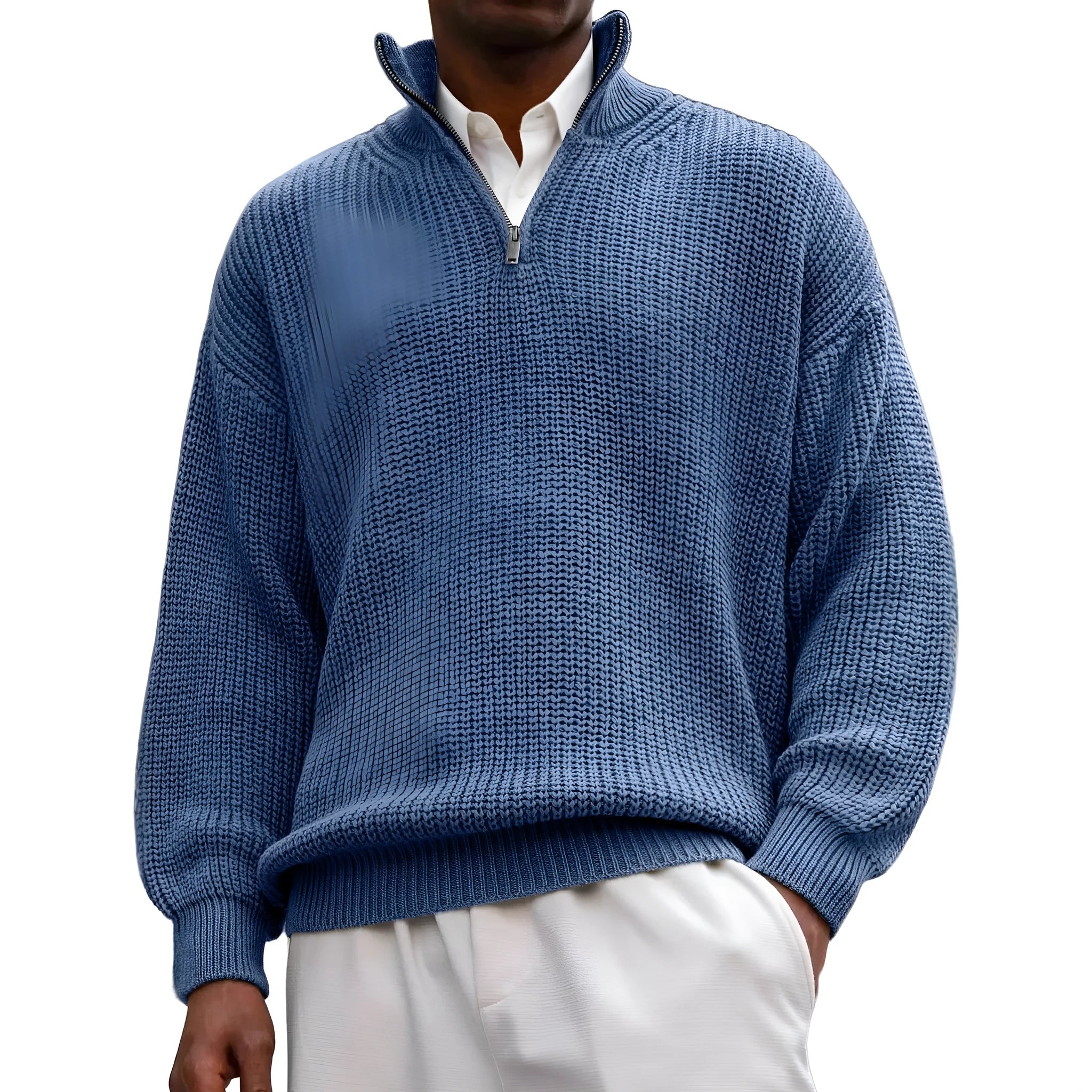 Fashion men's casual long sleeve half-zip stand collar polo shirt pullover sweater in black