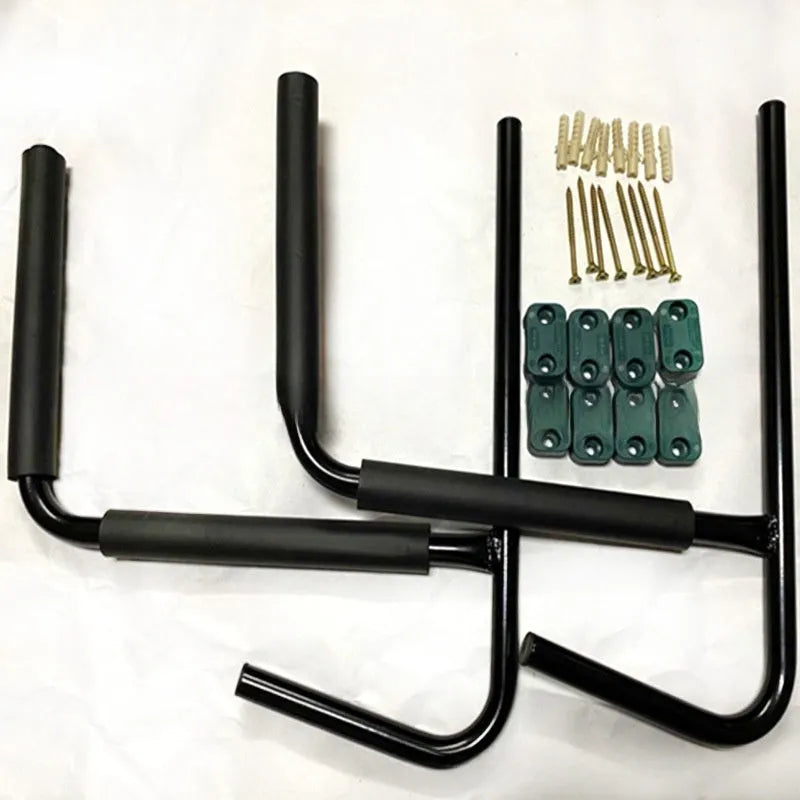 Carbon steel kayak wall hanger rack for surfboard storage, dimensions 43cm by 38cm.