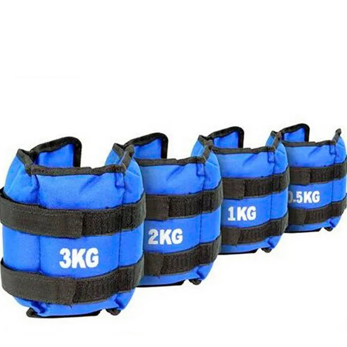 A pair of Oxford cloth legging sandbags for running and track training, available in weights from 1kg to 6kg.