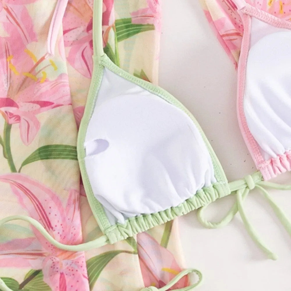 Women's printed bikini swimsuit with quick-dry fabric on a mannequin.