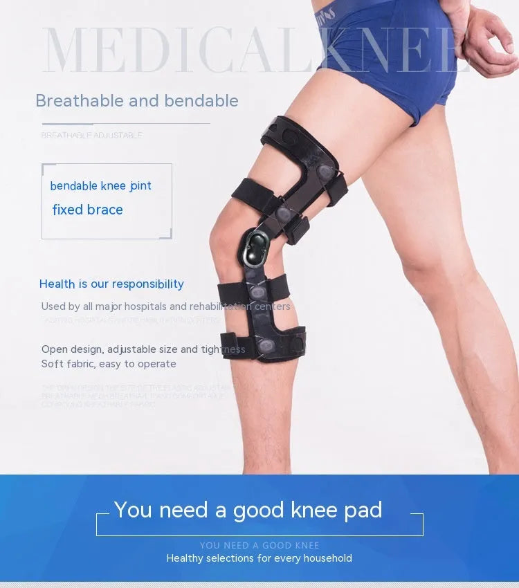 Black anterior ligament knee pad with plastic hinge components and sponge padding