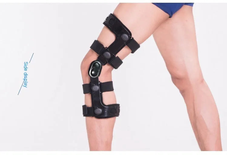 Black anterior ligament knee pad with plastic hinge components and sponge padding