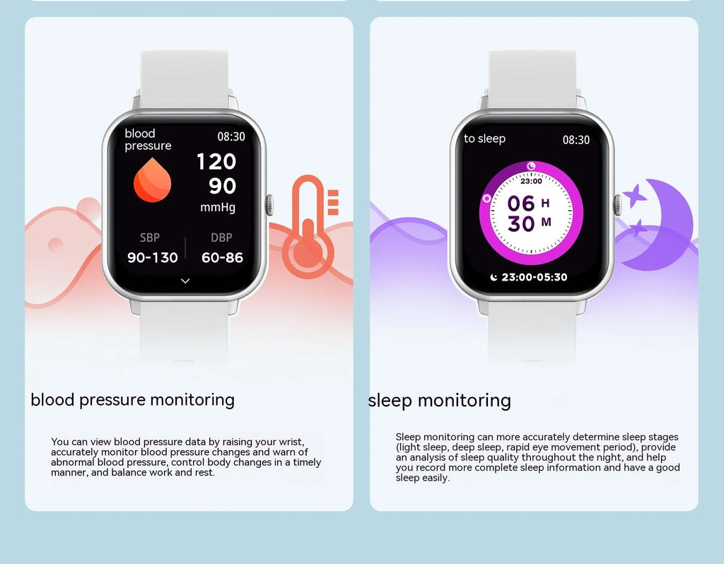 Bluetooth smart watch with heart rate monitor on wrist, showing black, silver grey, pink, and khaki colour options.