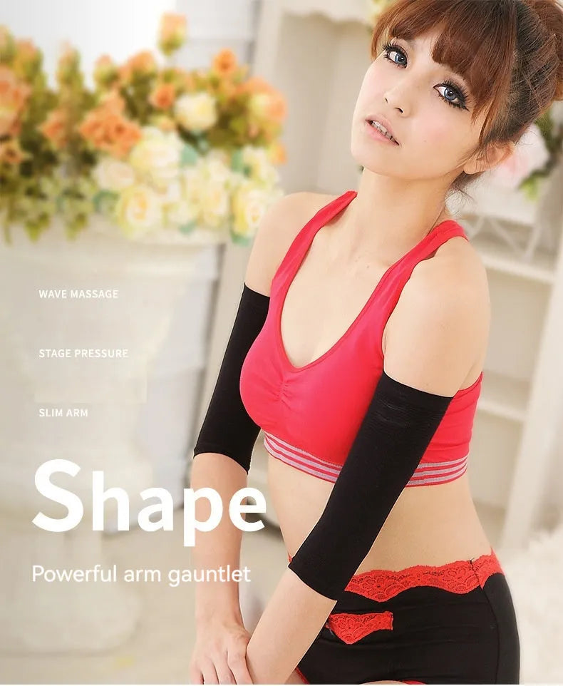 Women's black shaping arm sleeve made from nylon, free size, for all-season wear.