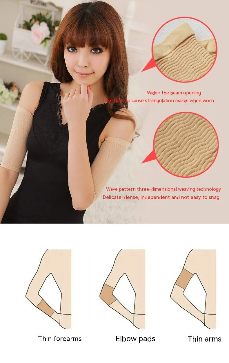 Women's black shaping arm sleeve made from nylon, free size, for all-season wear.