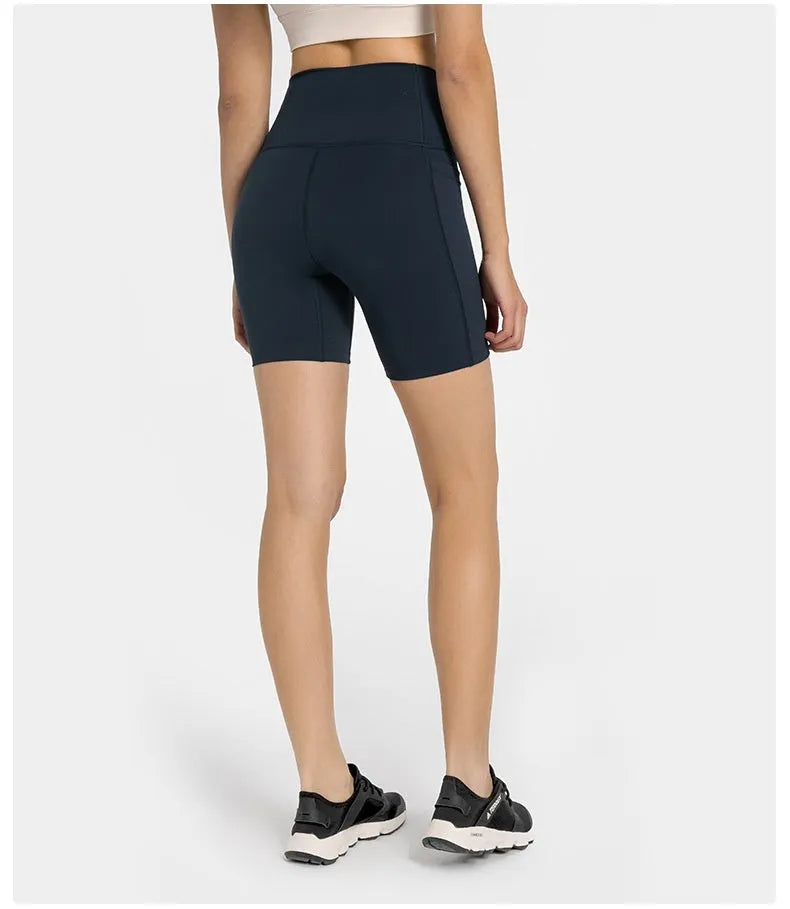 Women's tight sports shorts in black cotton blend fabric for running and fitness activities