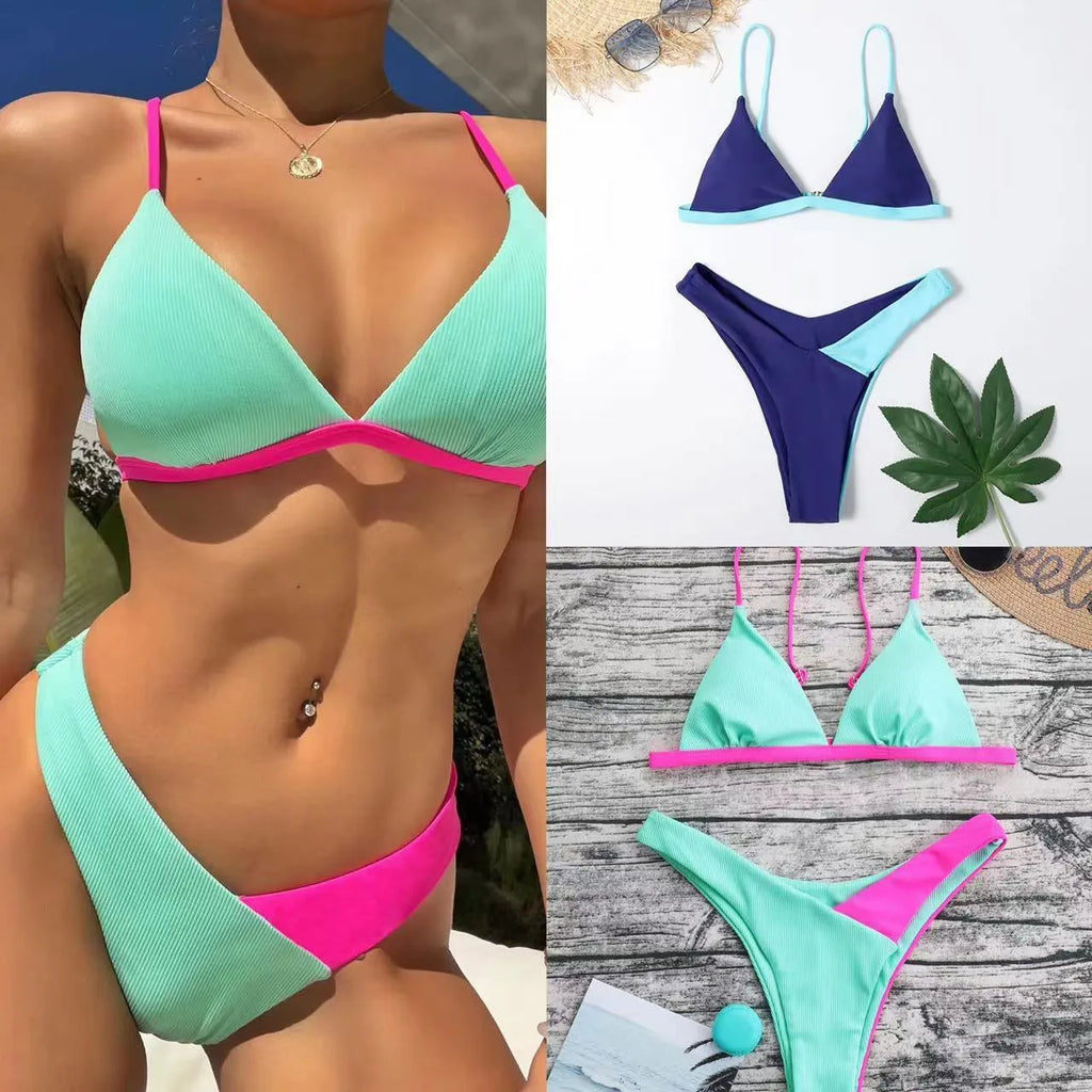 Women's nylon swimsuit set with briefs style in Pattern 1 and Pattern 2 colour options