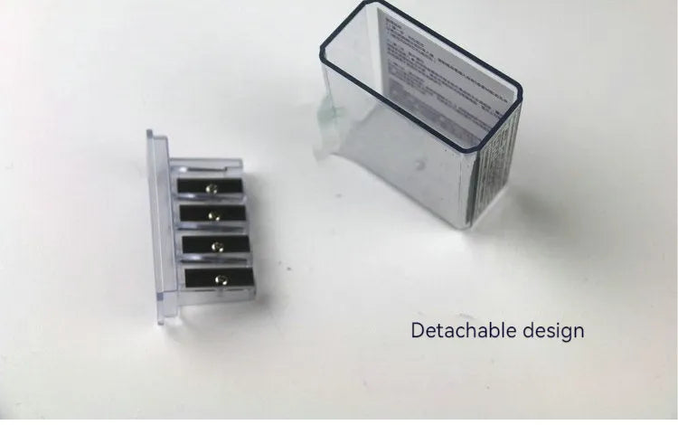Geometric plastic pencil sharpener with four sharpening holes for different pencil sizes