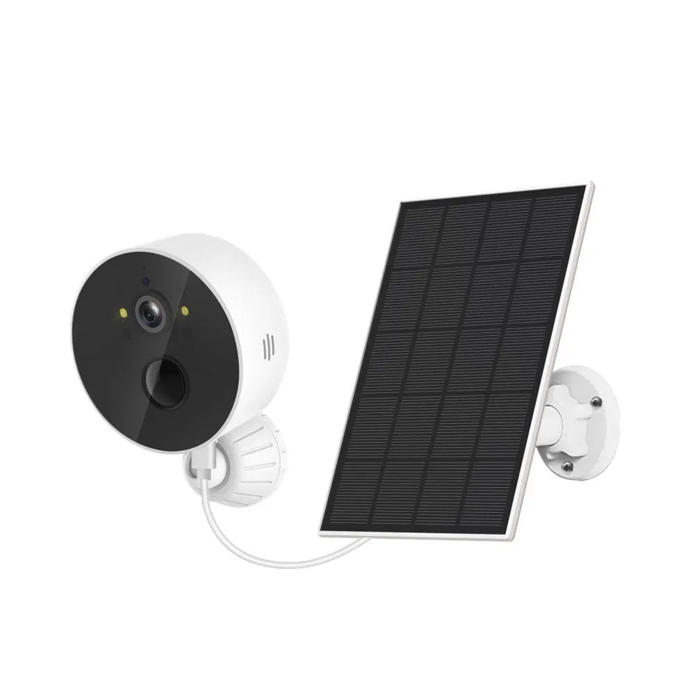 Outdoor security camera with solar panel for wireless 1080P monitoring