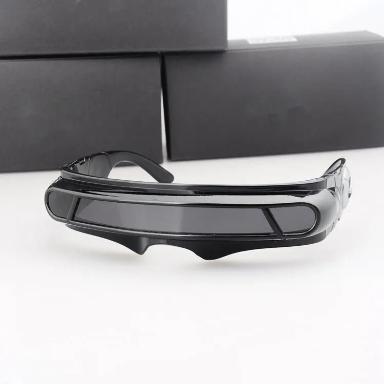 Polarised sunglasses with black PC sports frame and colour film lenses.