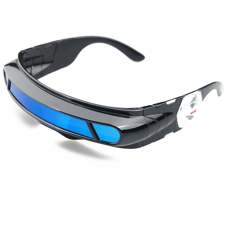 Polarised sunglasses with black PC sports frame and colour film lenses.