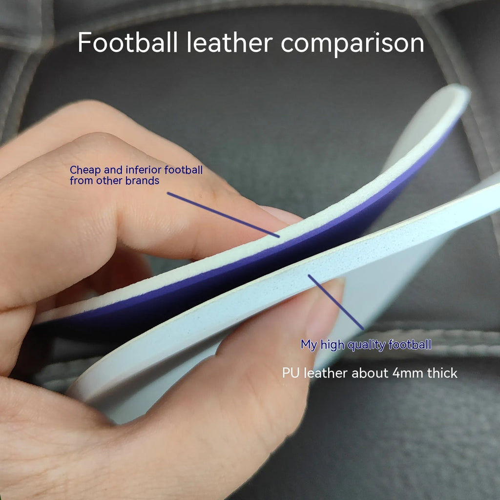 Fluorescent green size 5 PU football with seamless thermal adhesive construction on a pitch.