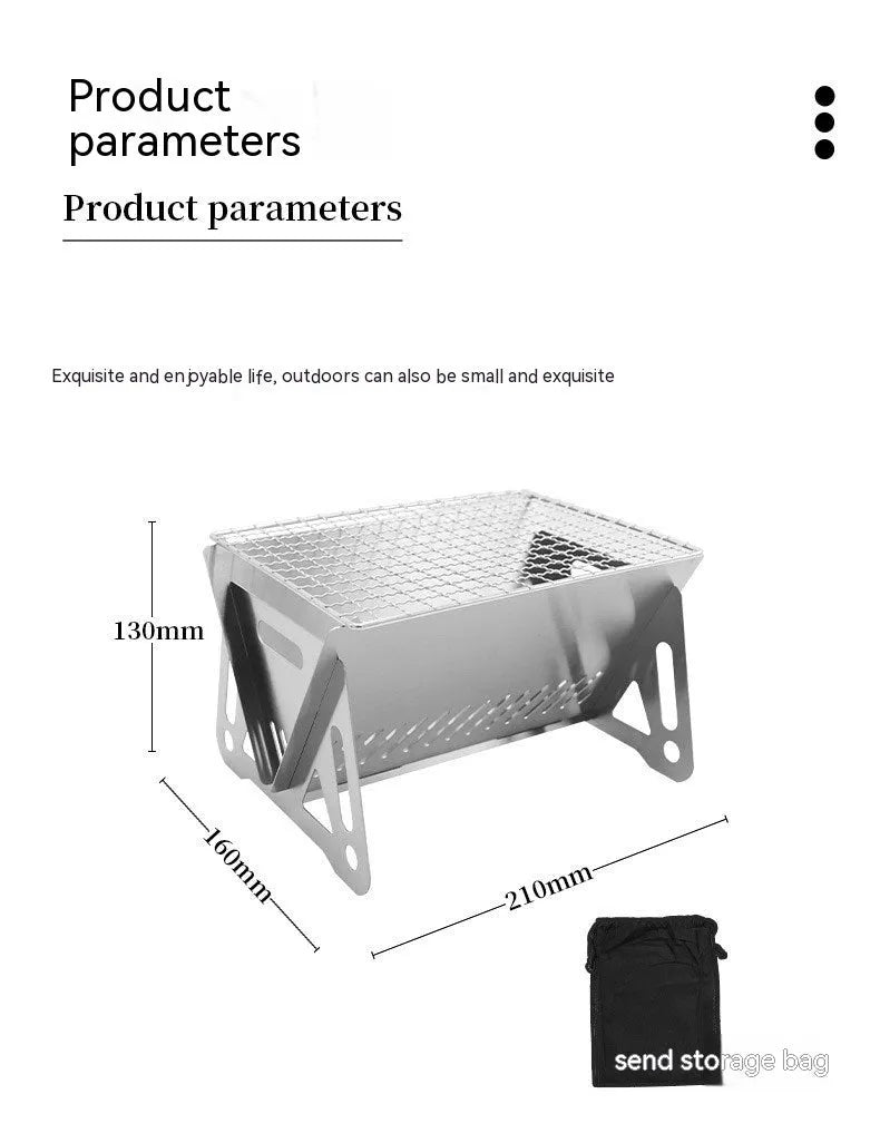 Large stainless steel folding barbecue oven with storage bag, suitable for outdoor grilling.