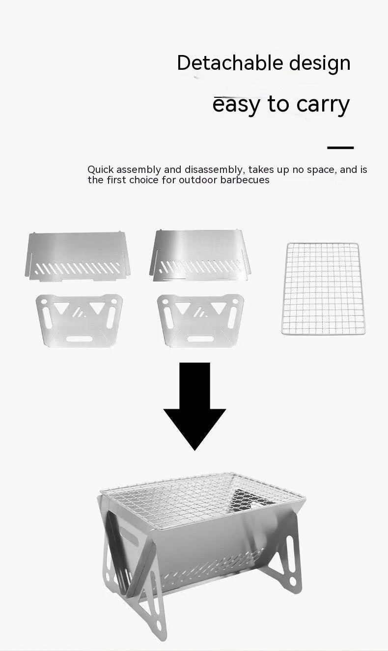 Large stainless steel folding barbecue oven with storage bag, suitable for outdoor grilling.