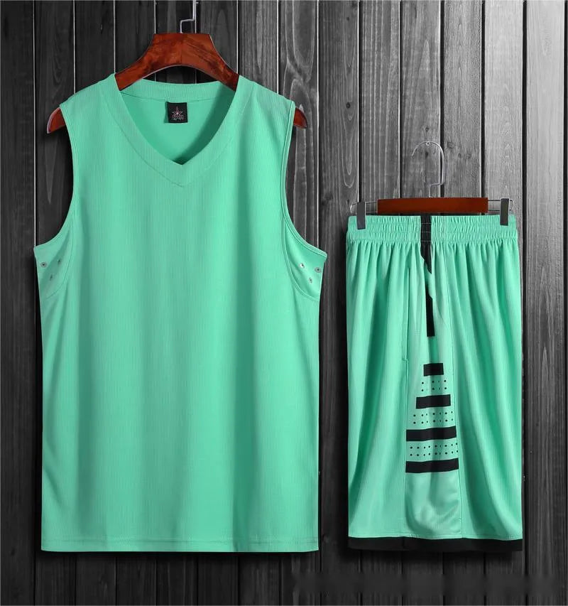 Student campus competition training breathable sports vest and pants set in white or black
