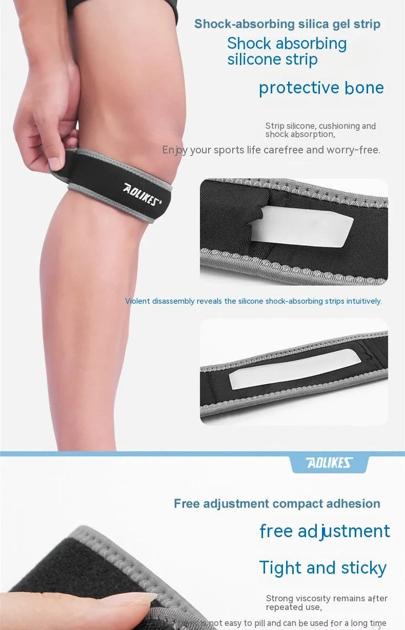 Black and grey patellar retinaculum knee brace for sports
