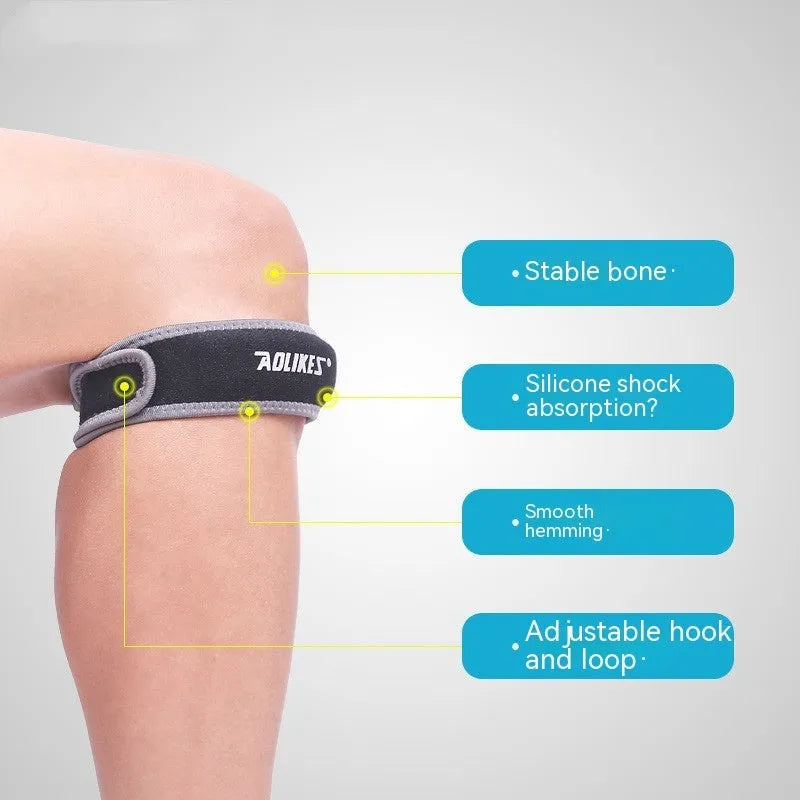 Black and grey patellar retinaculum knee brace for sports