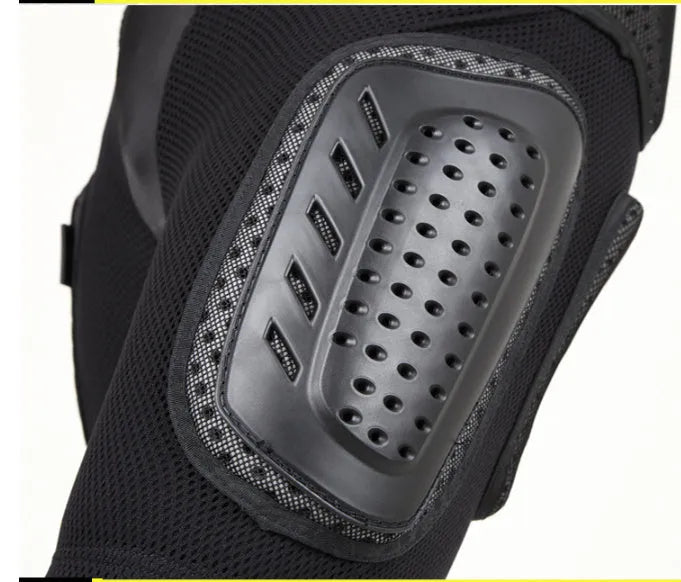 Black cycling hip protection pants with adjustable waistband and side-release buckle.