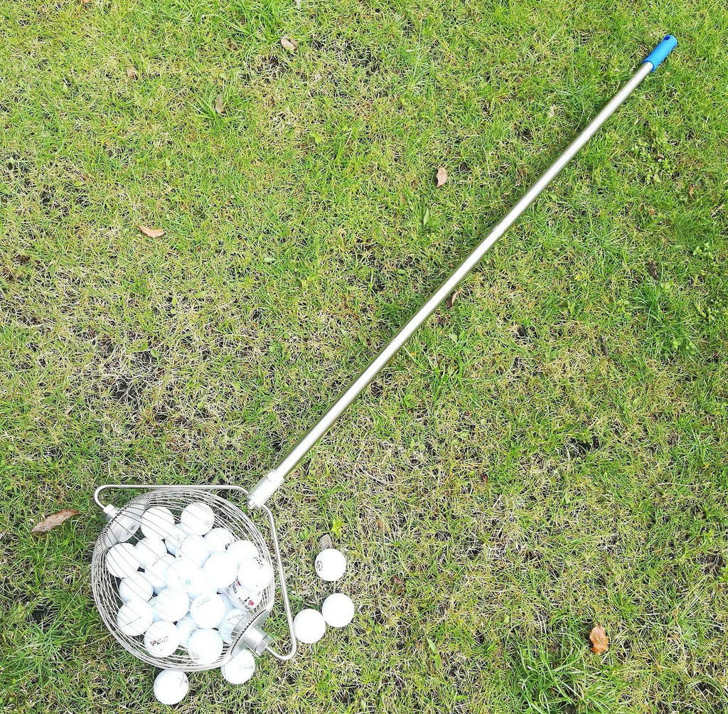 Metallic coloured stainless steel golf ball picker for retrieving balls from course hazards