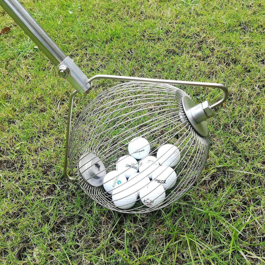 Metallic coloured stainless steel golf ball picker for retrieving balls from course hazards
