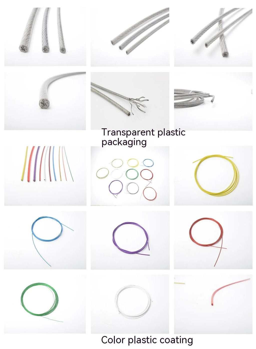 304 stainless steel anti-theft wire rope showing double twist construction and optional nylon coating