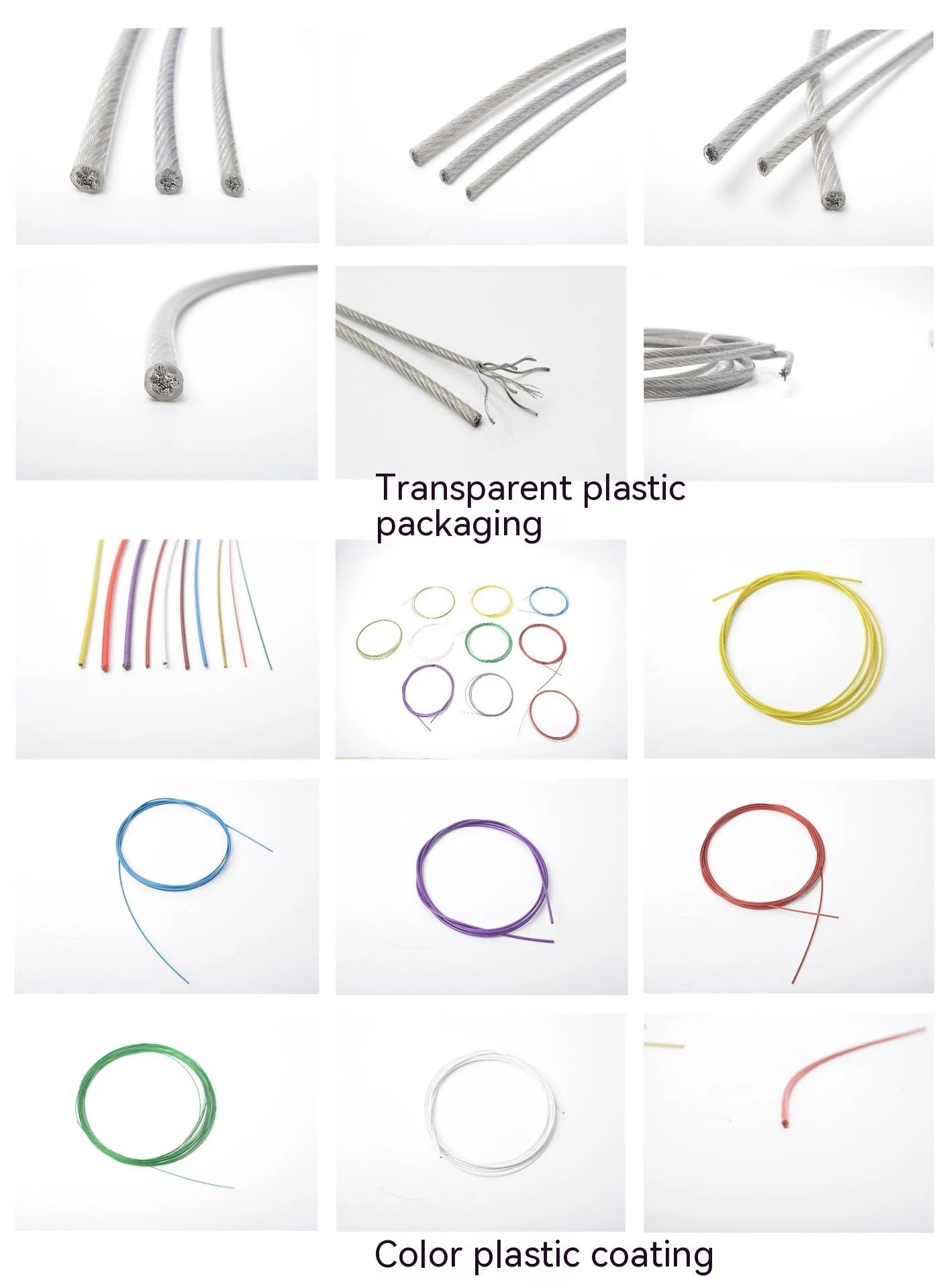 304 stainless steel anti-theft wire rope showing double twist construction and optional nylon coating