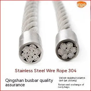 304 stainless steel anti-theft wire rope showing double twist construction and optional nylon coating