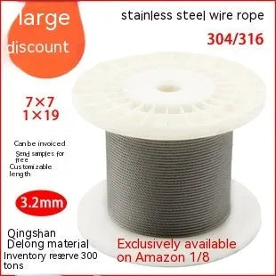 304 stainless steel anti-theft wire rope showing double twist construction and optional nylon coating