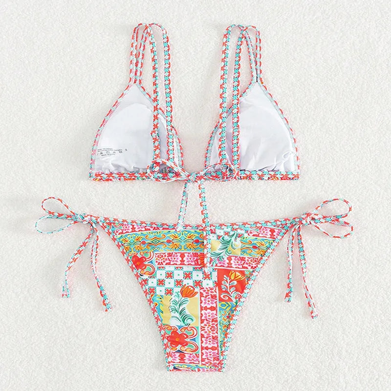 Women's lace-up front swimsuit with high-cut split leg design in polyester spandex fabric