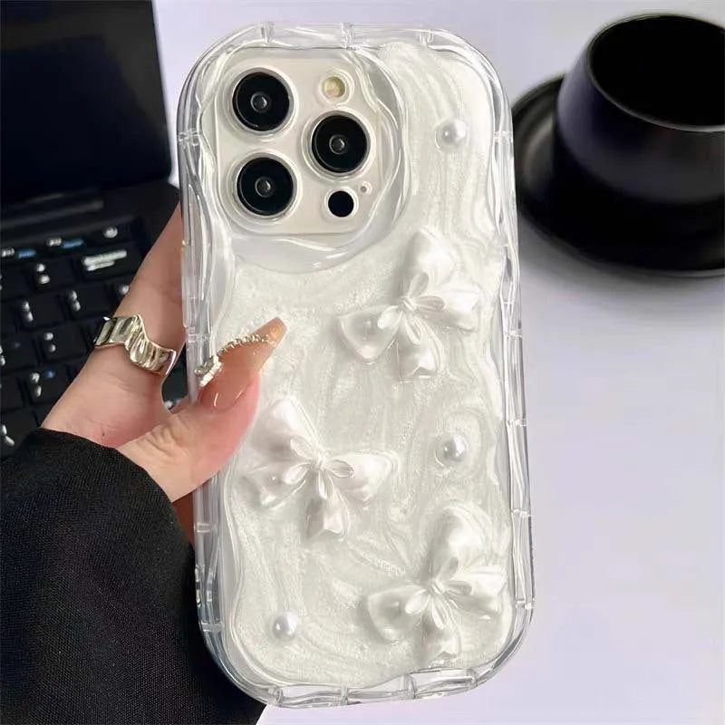 Transparent silicone phone case with epoxy love heart bow tie decoration for Apple iPhone