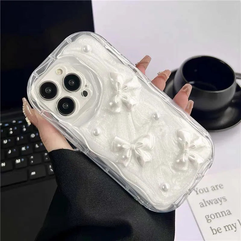Transparent silicone phone case with epoxy love heart bow tie decoration for Apple iPhone