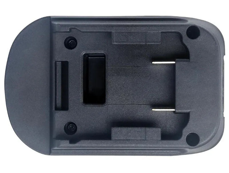 Black battery adapter converting Milwaukee DM18M tools to MAKITA H99F batteries measuring 125x90x65mm