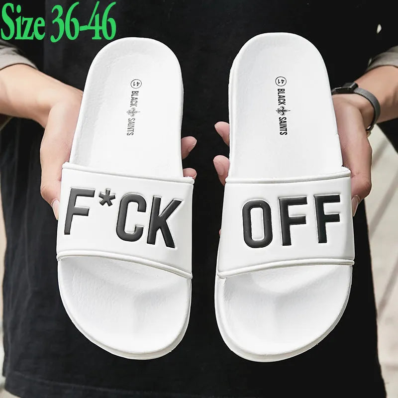 Large men's open toe slippers with rubber sole available in black and white colours