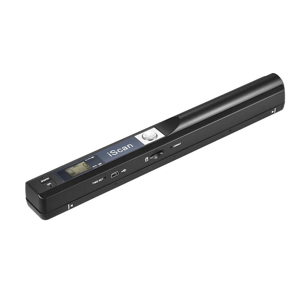 Handheld USB barcode scanner in choice of five colours: black, blue, green, red, silver.