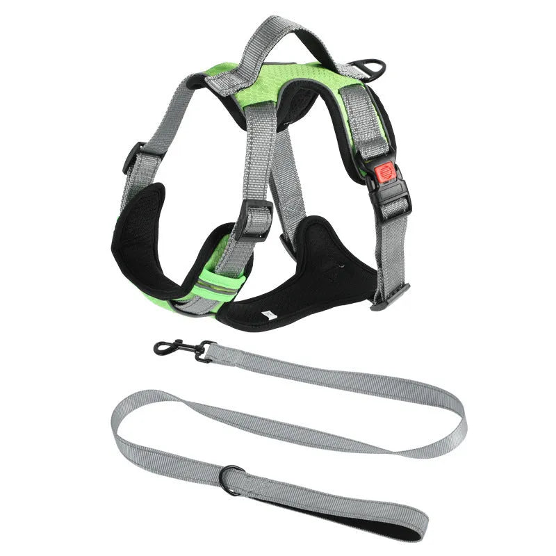 Orange adjustable dog chest strap vest harness with an integrated hand holding rope.