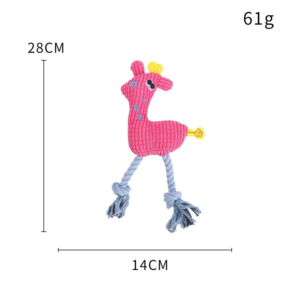 Blue deer shaped plush dog toy with corn grain texture and sound function measuring 25cm