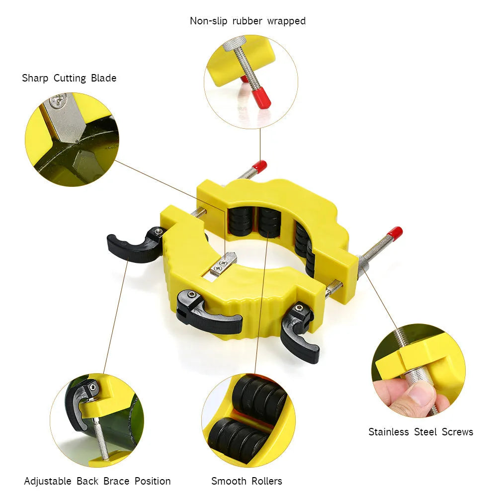 Yellow bottle cutter tool for cutting glass bottles from 50mm to 120mm diameter for DIY crafts