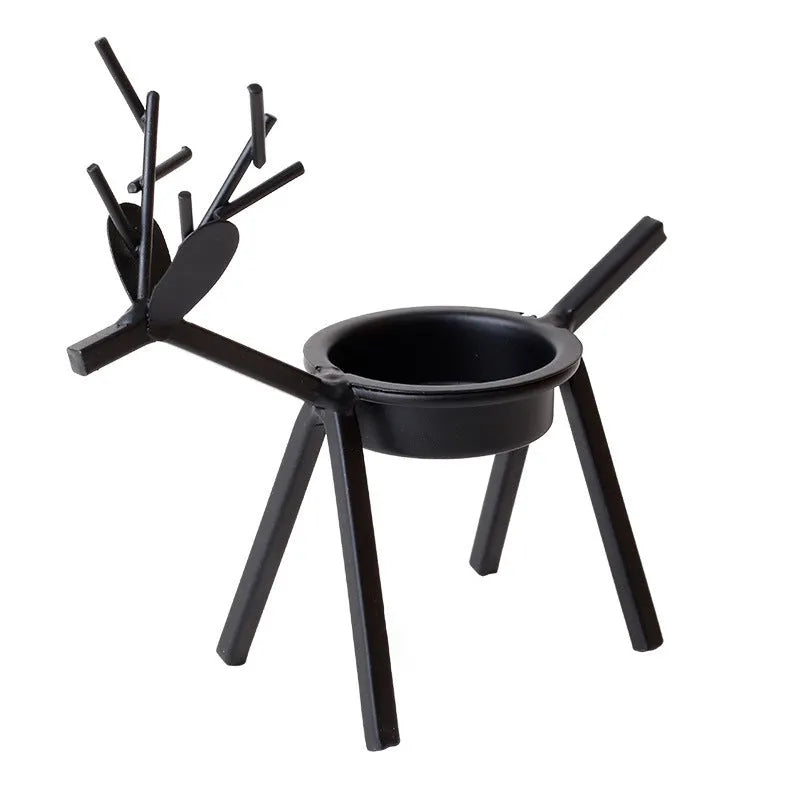Black iron Christmas deer candlestick holder with elk antler design